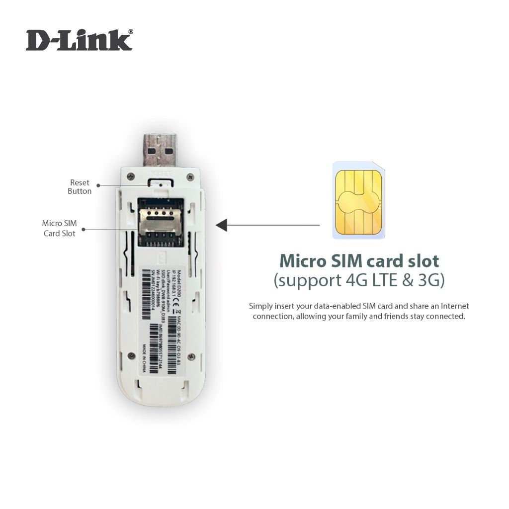 D-Link DWR-910M 4G LTE USB Wi-Fi Modem Router with MicroSD & SIM Card | DL-DWR-910M