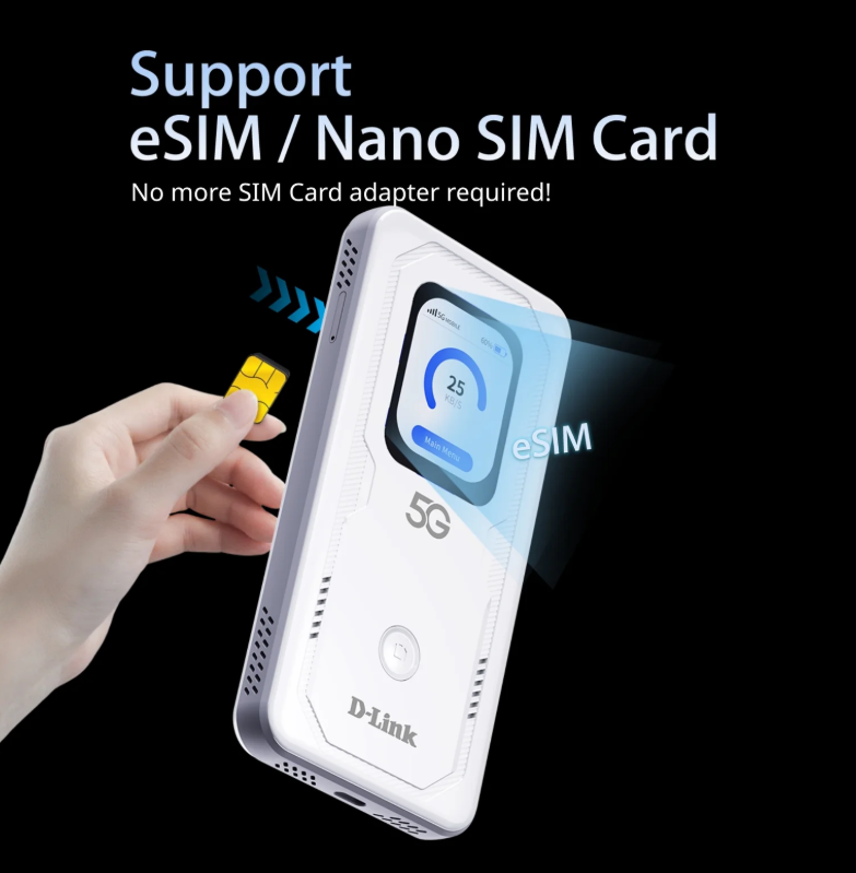 D-Link DWR-U2100 ESIM 5G WiFi 6 Mobile WiFi Hotspot with eSim/Nano Sim | DL-DWR-U2100(E-SIM)