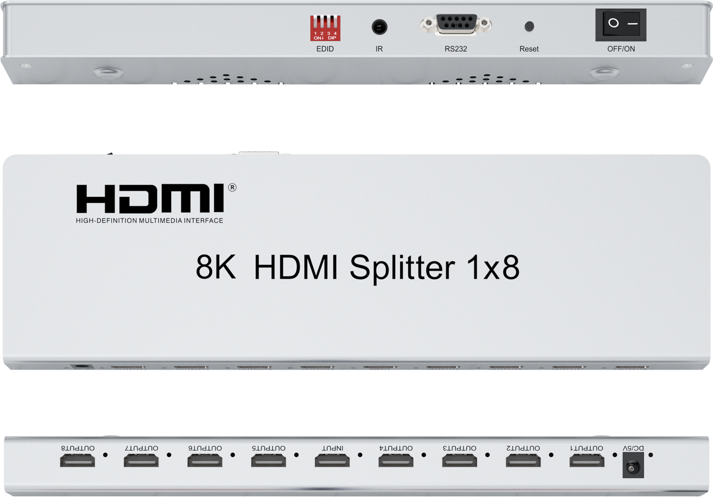 1 in 8 HDMI 2.1 Splitter 8K 60Hz | HDMI Audio Video Converter | HM8108