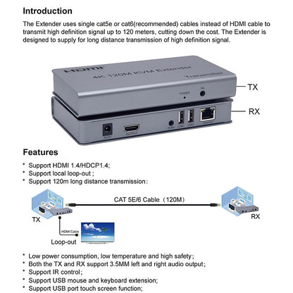 120m HDMI KVM Extender over Ethernet | USB for Keyboard | KVM-E120