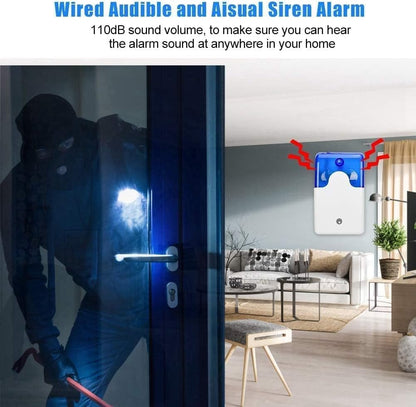 Mini Wired Strobe Warning Siren DC 12V Alarm with Flashing Light & Sound,Security Alarm Horn for Home System (Blue/Red)
