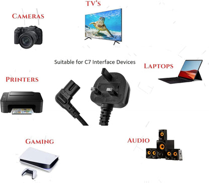 90 Degree Right Angle UK Plug to Figure 8 C7 Power Cord Cable