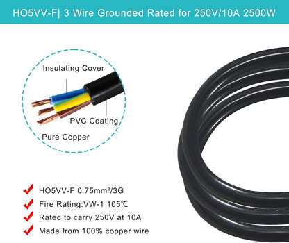 UK Plug to C13 Power Cord 250V 10A | 90 Degree | 3 Pin Mains Right Angle AC Cable | Safety Mark | 1.5M | CBUKP-RA(S)