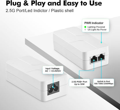 2.5G PoE+ Injector Adapter (30W) | AC110-240V - DC52V