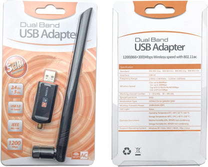 1300Mbps Dual Band USB WiFi Adapter with 5dBi Antenna | USB 3.0 | USB-DB1300