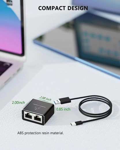 Gigabit Ethernet Splitter 1 to 2 RJ45 LAN Adapter with USB Power