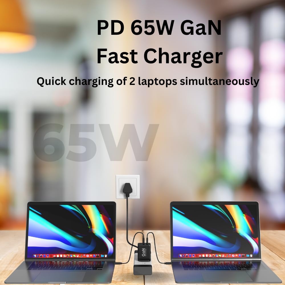 65W GaN PD Charger Adapter | USB Type-C | USB A | White | 7SPD-60W