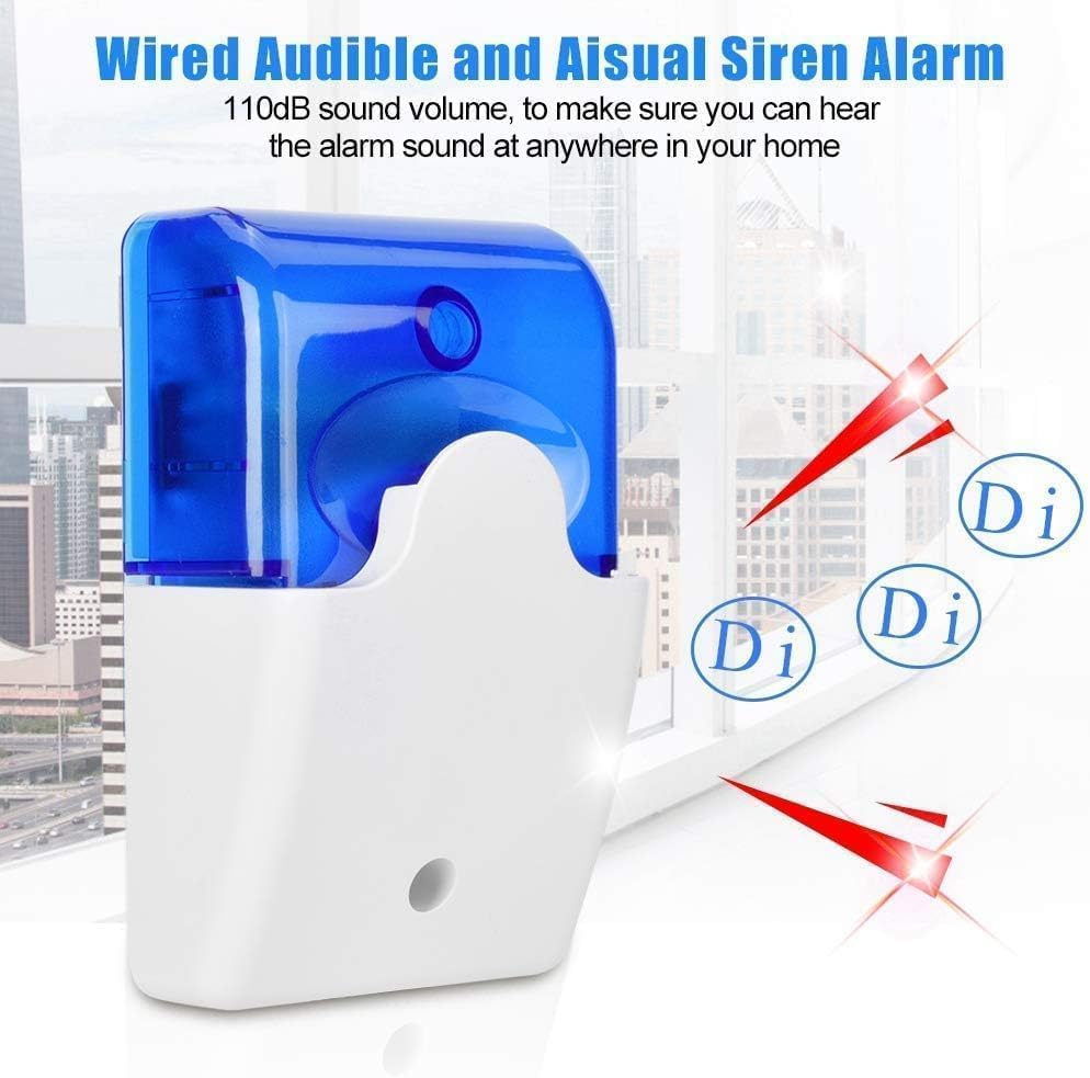 Mini Wired Strobe Warning Siren DC 12V Alarm with Flashing Light & Sound,Security Alarm Horn for Home System (Blue/Red)