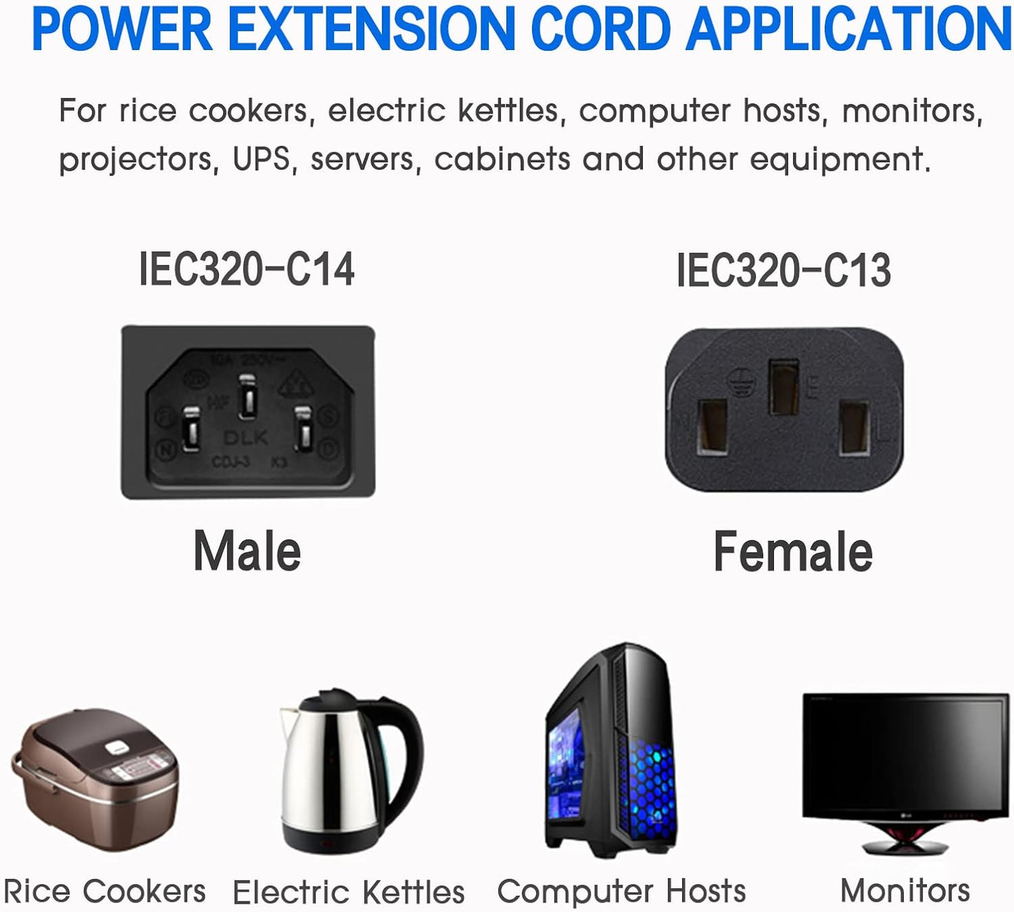 C13 to C14 Power Cable IEC 1.5M/3M Extension Power Cord