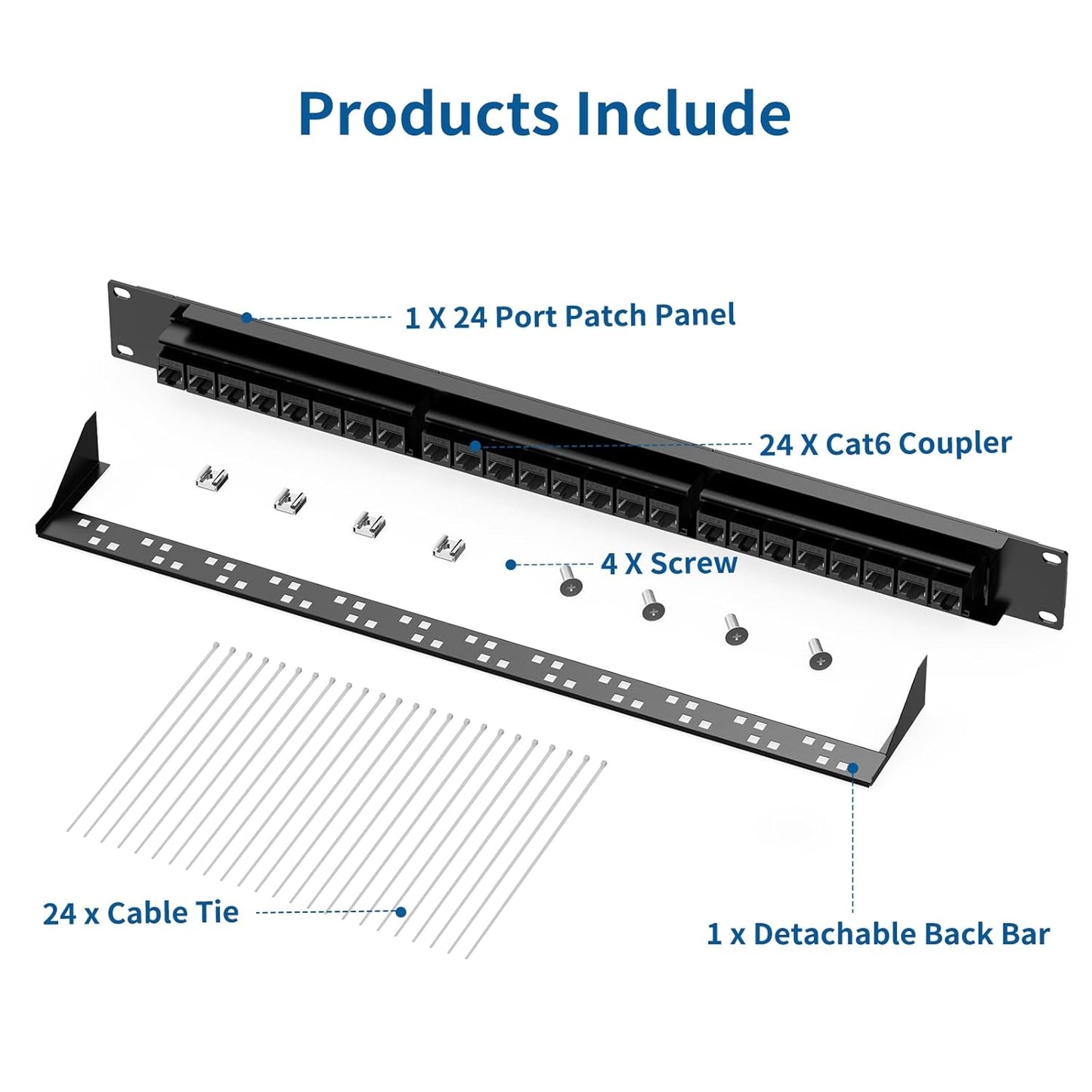 24 Port Cat6 Patch Panel 1U Rack Mount RJ45 Pass Through Coupler | C6NPP-24P