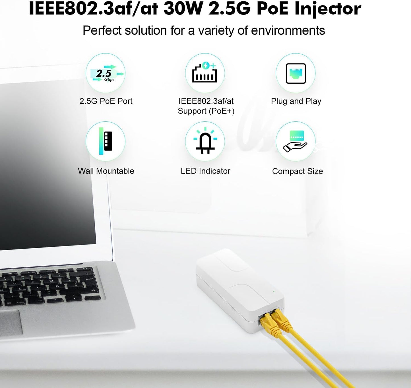 2.5G PoE+ Injector Adapter (30W) | AC110-240V - DC52V