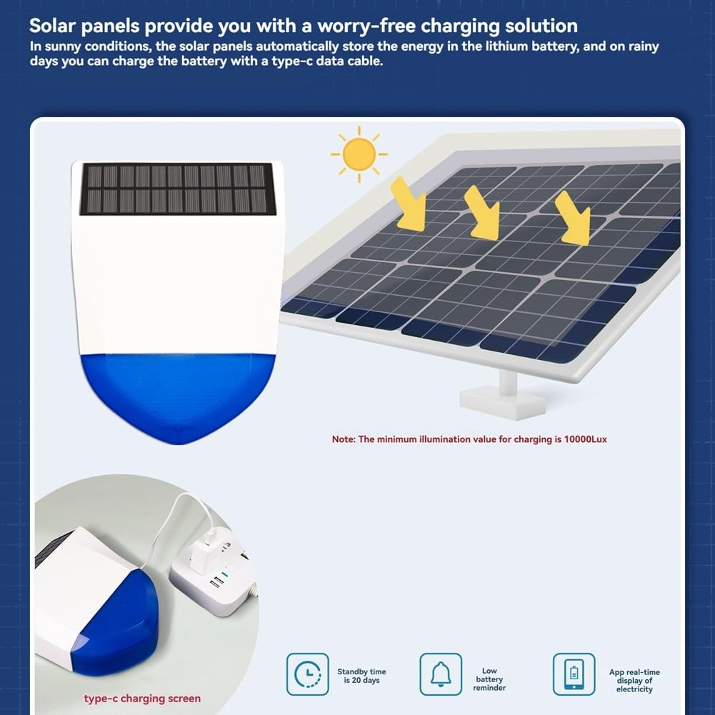 Smart WiFi Siren Alarm Outdoor Alarm Waterproof with Solar Panel | APP:Tuya | AS-195OS