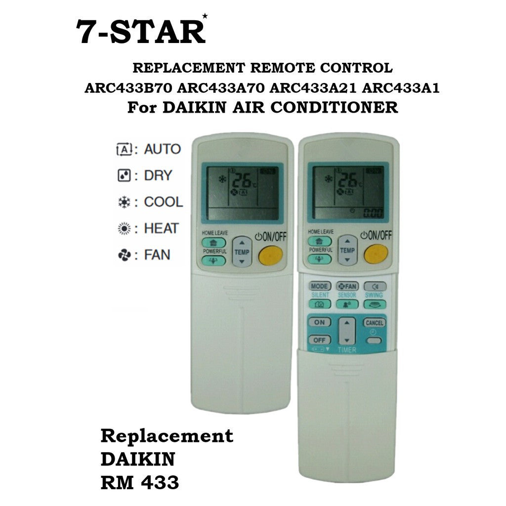 Daikin Aircon Remote Control | RM433 | Replacement Model