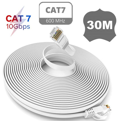 Cat 7 Gigabit Ethernet Flat Network Cable | 2m to 50m | White