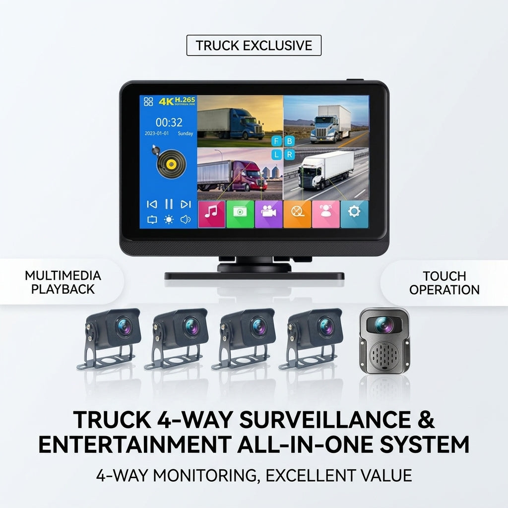 7" IPS Touchscreen DVR 4CH FHD Camera with BSD Alarm & Siren | 12–24V | MDVR704R-BSD
