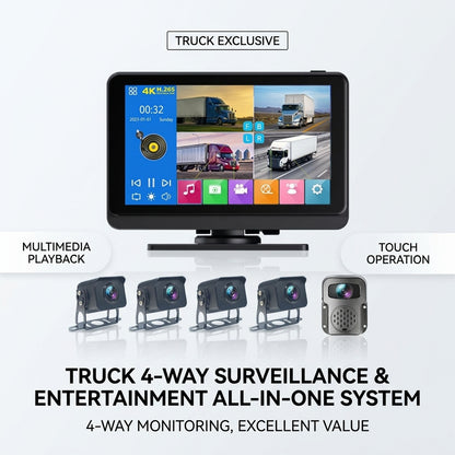 7" IPS Touchscreen DVR 4CH FHD Camera with BSD Alarm & Siren | 12–24V | MDVR704R-BSD