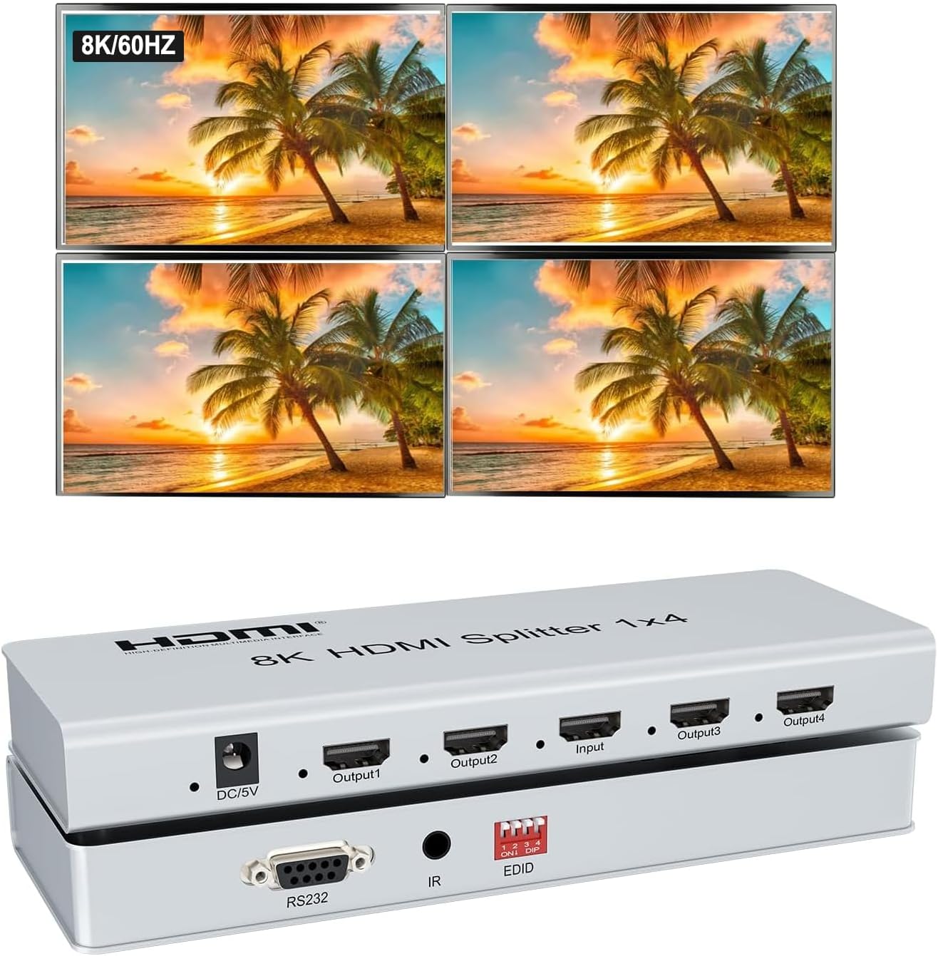 8K 60Hz HDMI Splitter 1x4 - HDMI Video & Audio Splitter/Converter | HM8104