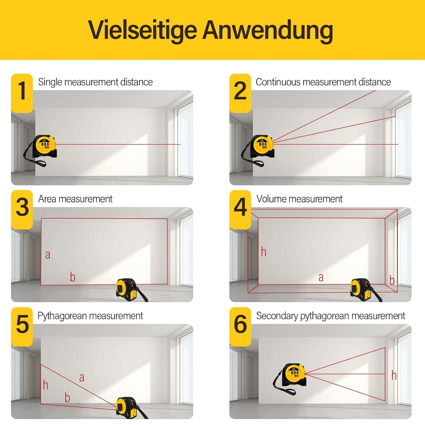 3-in-1 Laser Tape Measure 60M + 5M + Angle Display | PDMT-360