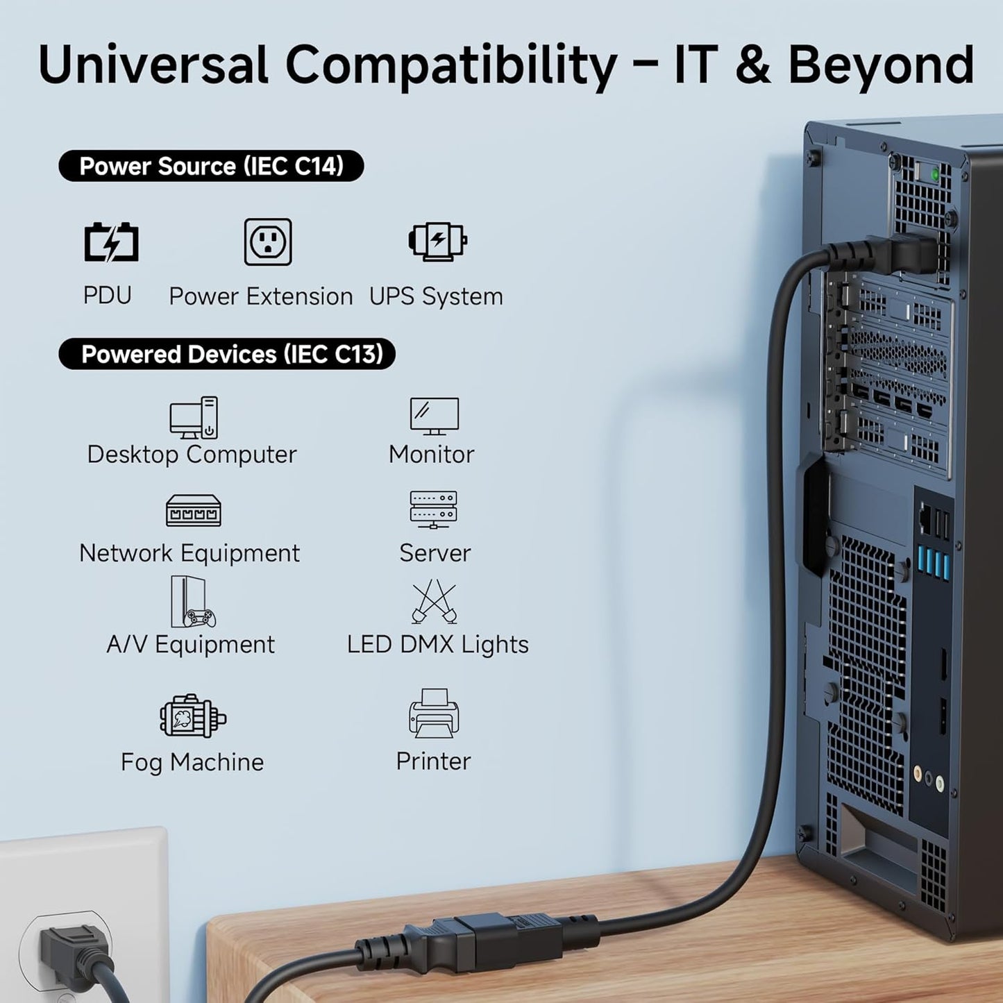 C13 to C14 Power Cable IEC 1.5M/3M Extension Power Cord