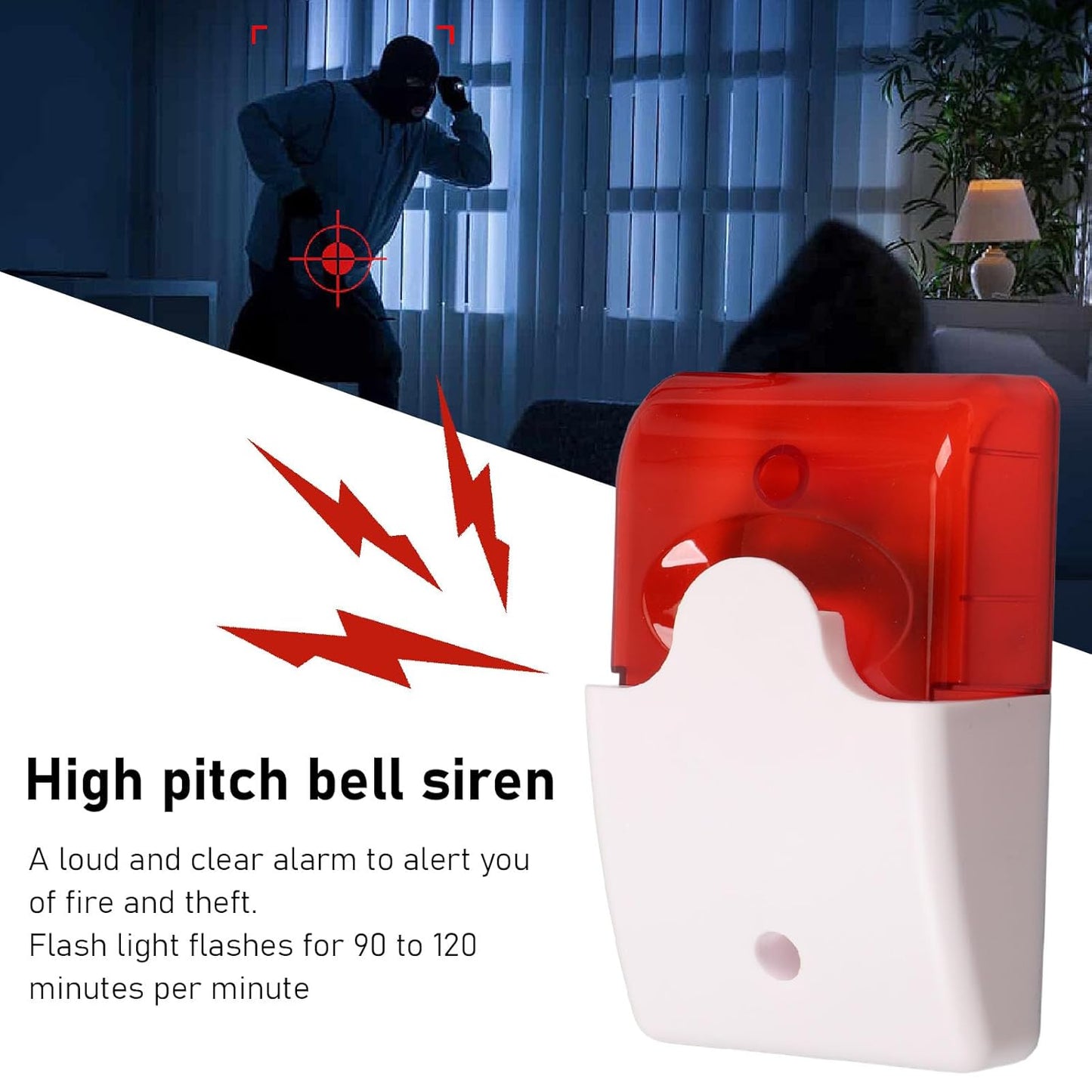 Mini Wired Strobe Warning Siren DC 12V Alarm with Flashing Light & Sound,Security Alarm Horn for Home System (Blue/Red)