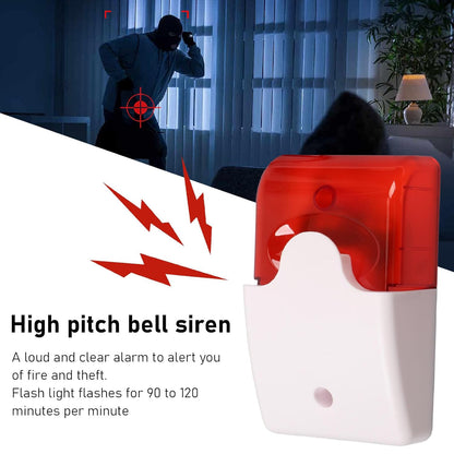 Mini Wired Strobe Warning Siren DC 12V Alarm with Flashing Light & Sound,Security Alarm Horn for Home System (Blue/Red)