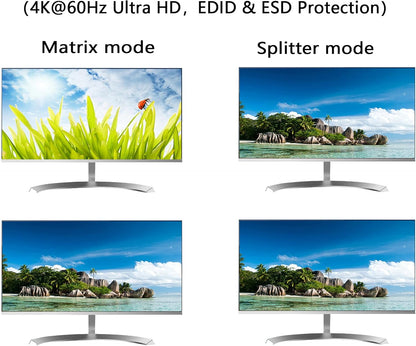 4K HDMI 4x2 KVM Matrix Switcher for USB Keyboard/Mouse | KVM-HM402M
