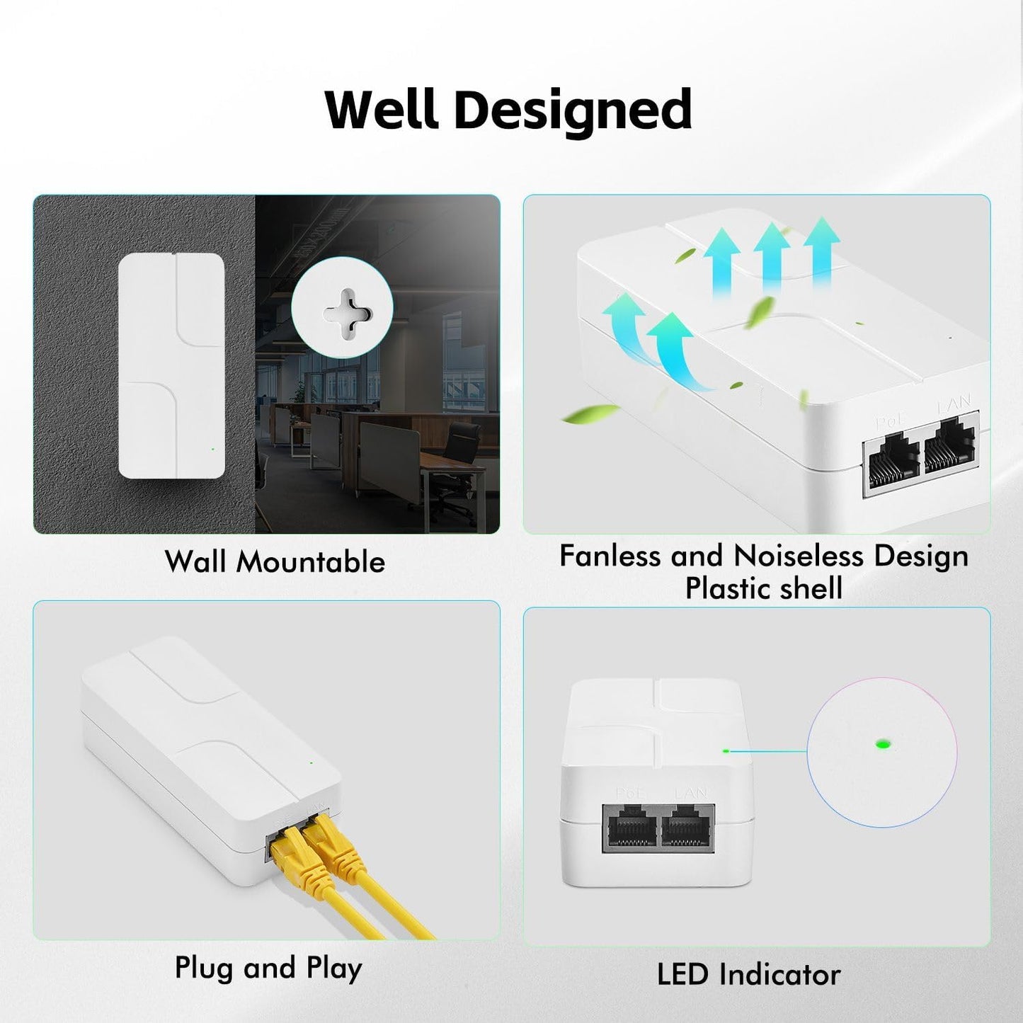 2.5G PoE+ Injector Adapter (30W) | AC110-240V - DC52V