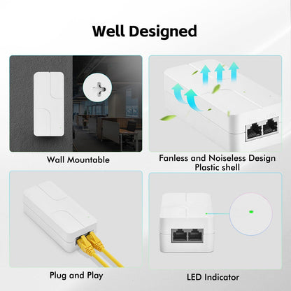 2.5G PoE+ Injector Adapter (30W) | AC110-240V - DC52V