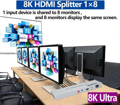 1 in 8 HDMI 2.1 Splitter 8K 60Hz | HDMI Audio Video Converter | HM8108
