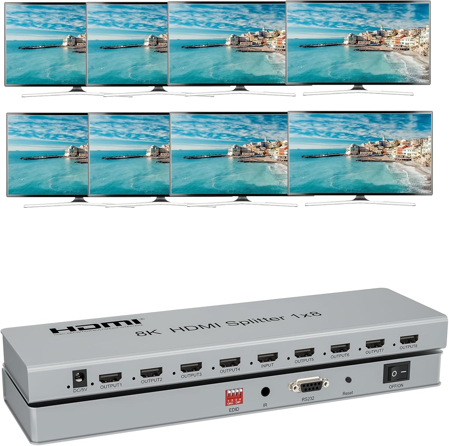 1 in 8 HDMI 2.1 Splitter 8K 60Hz | HDMI Audio Video Converter | HM8108