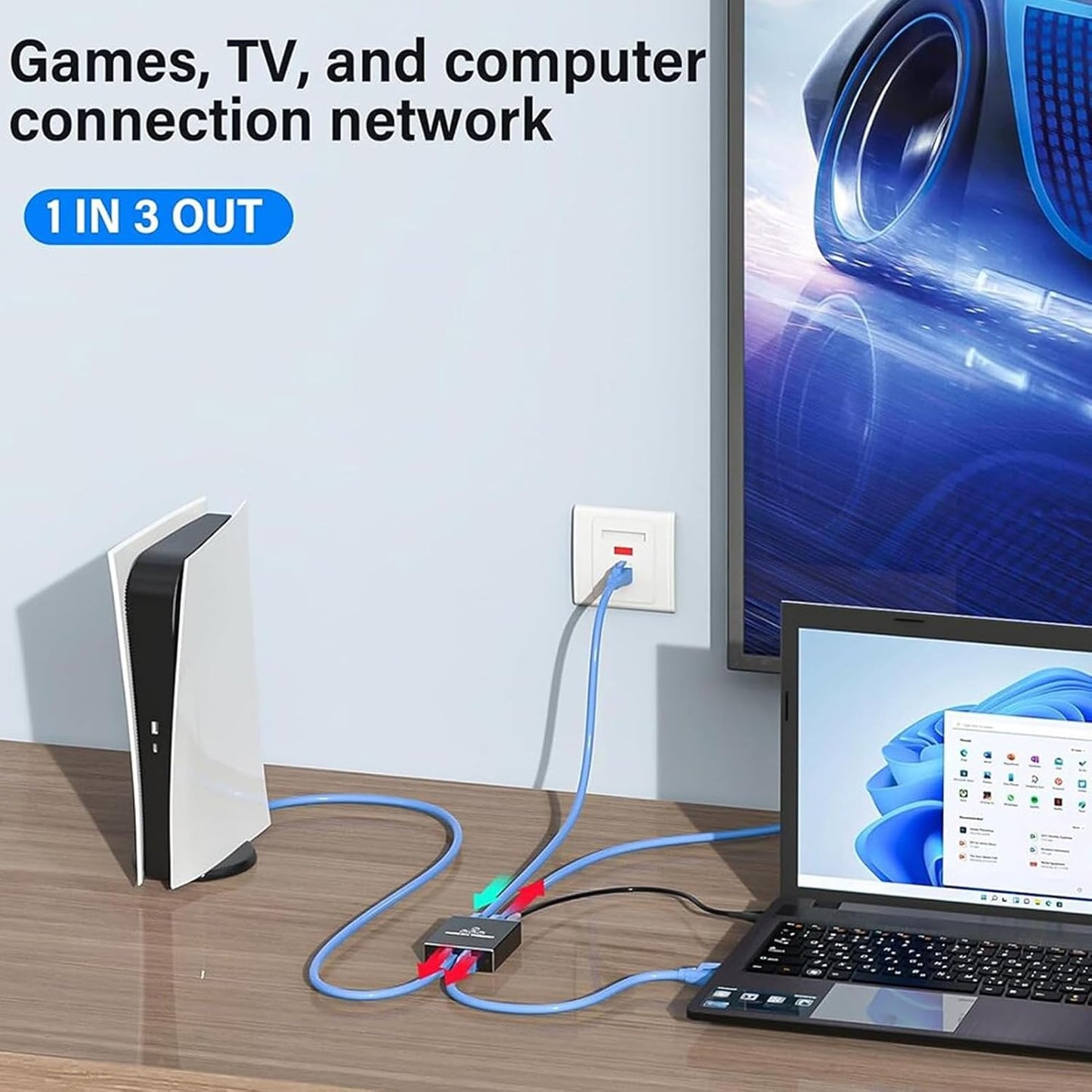 Ethernet Splitter 1 to 3 RJ45 Gigabit LAN Adapter with USB Power