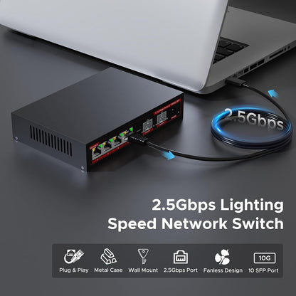 4 Port 2.5G with 2 Port 10Gbps SFP+ Desktop Network Switch | 7SNSR-25G402