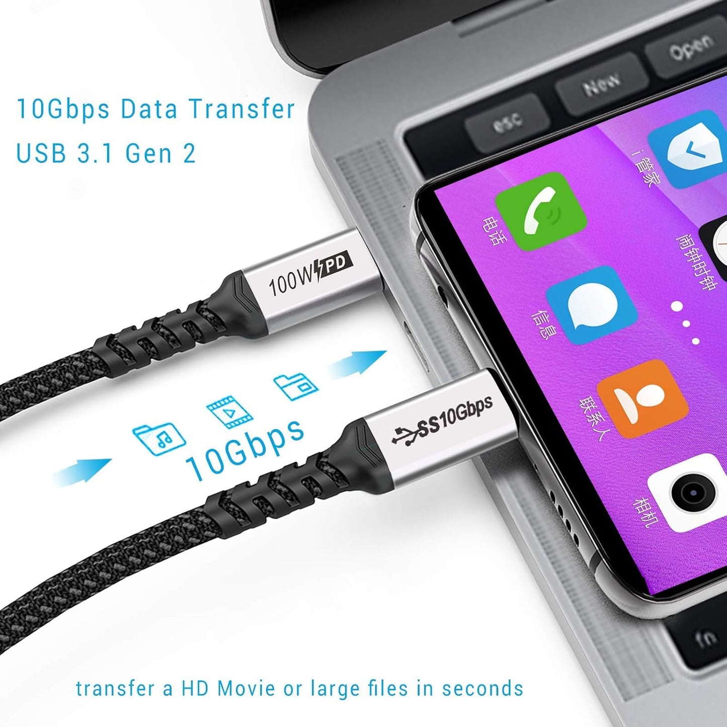 100W USB 3.2 Gen 2 1.5M Type-C to Type-C PD Cable, 10Gbps 4K | 7SC-CA1560B