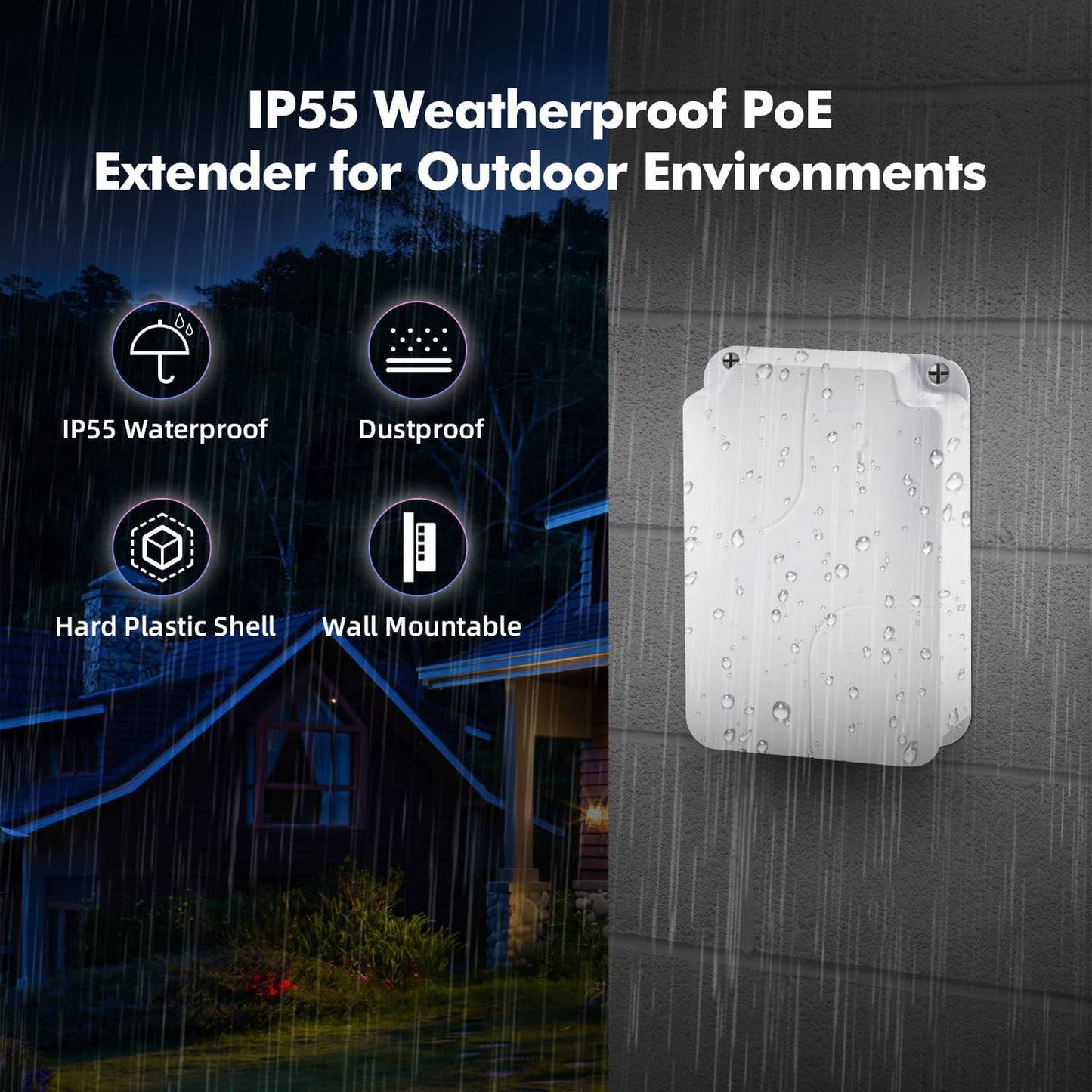 1-to-4 Outdoor Gigabit PoE Extender – 1000Mbps PoE+| PE104GB-WP
