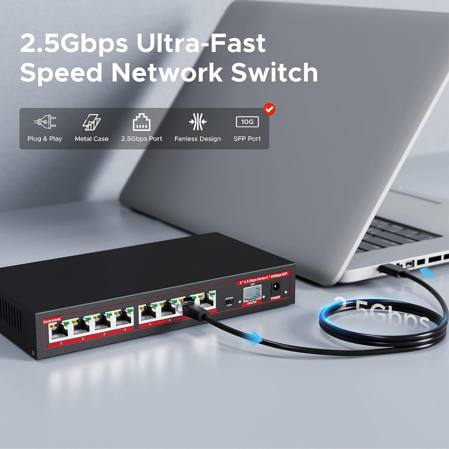 8 Port 2.5G with 1 Port 10Gbps SFP+ Desktop Network Switch | 7SNSR-25G801