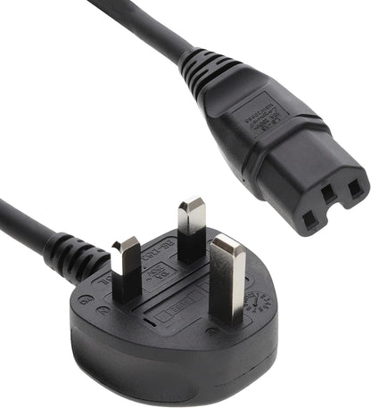 UK Plug to IEC C15 Power Cord 250V 13A | Computer Kettle Plug Power Cable with Groove