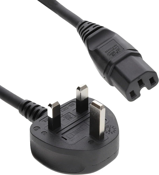 UK Plug to IEC C15 Power Cord 250V 13A | Computer Kettle Plug Power Cable with Groove