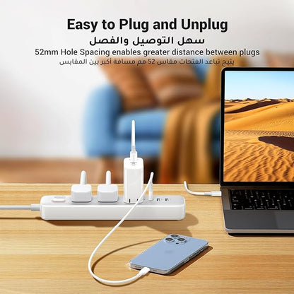 2M Extension Socket Power Strip | 4 Way UK Outlet | 2 USB Ports | Safety Mark | 13A 3250W | MTS-MA3384/3M