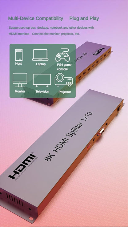 8K 60Hz HDMI Splitter 1x10 | 1 Input, 10 Outputs | HM8110