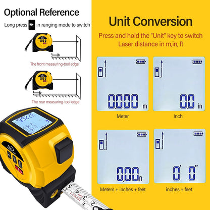 3-in-1 Laser Tape Measure 60M + 5M + Angle Display | PDMT-360