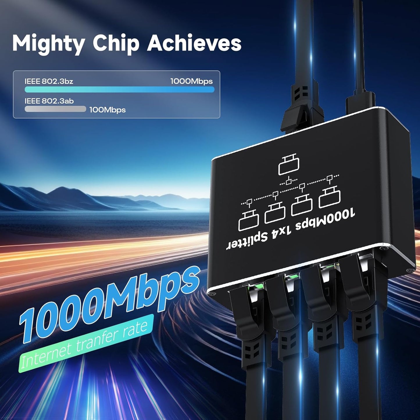 Gigabit Ethernet Splitter 1 to 4 with USB 5V | 1000Mbps | RJ45-1G104