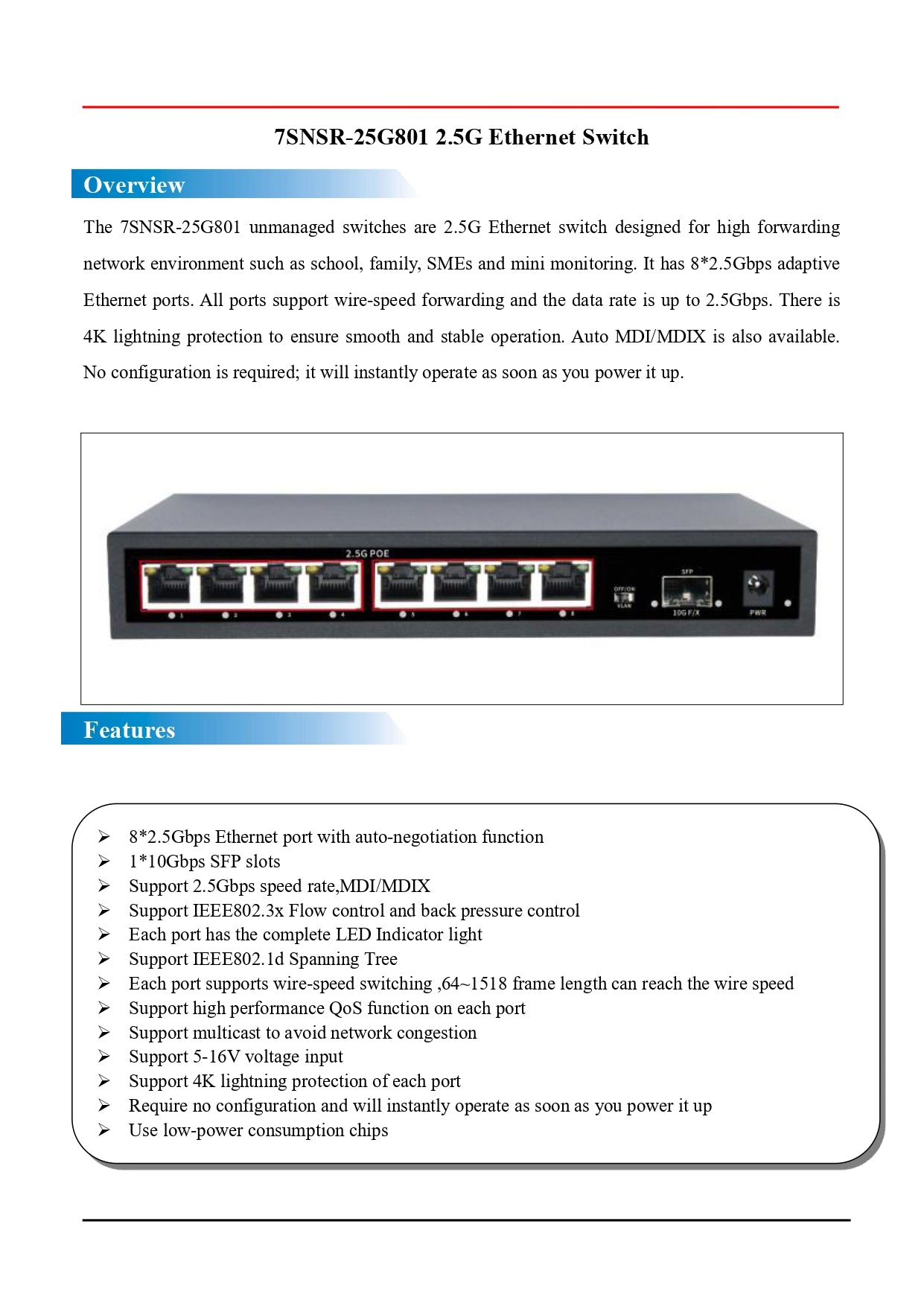 8 Port 2.5G with 1 Port 10Gbps SFP+ Desktop Network Switch | 7SNSR-25G801