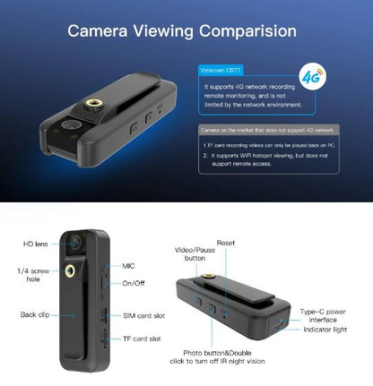 4G SIM Body Camera 1296P HD Portable Security Camera with 1500mAh Battery | VS-CB77/4G