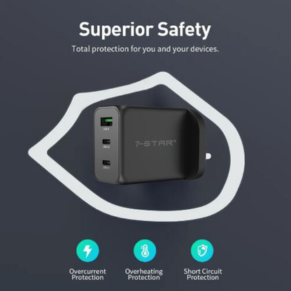 65W GaN PD Charger Adapter | USB Type-C | USB A | Black | 7SPD-60B