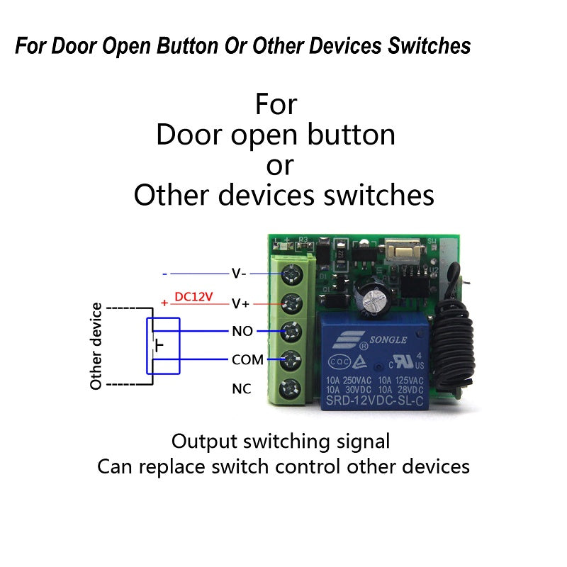433MHz Door Access RF Transmitter 2PCS with 12V 1CH Relay Receiver | KEY-ZFK1-1-433MHZ-2