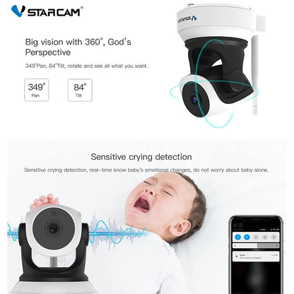 3MP WHITE Vstarcam Wireless IP Camera Wide-Angle CCTV  | C24S