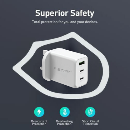 65W GaN PD Charger Adapter | USB Type-C | USB A | White | 7SPD-60W