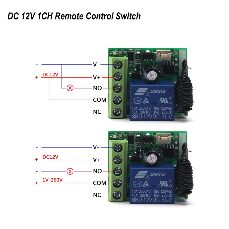 433MHz Door Access RF Transmitter 2PCS with 12V 1CH Relay Receiver | KEY-ZFK1-1-433MHZ-2