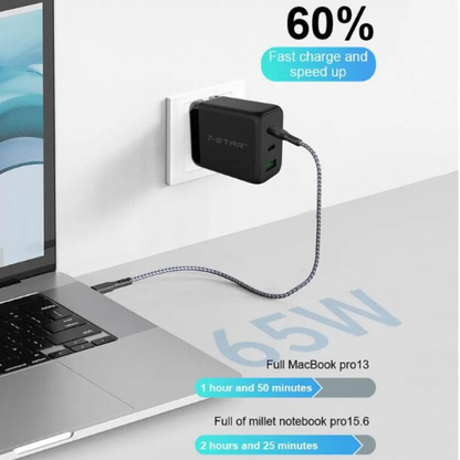 65W GaN PD Charger Adapter | USB Type-C | USB A | Black | 7SPD-60B