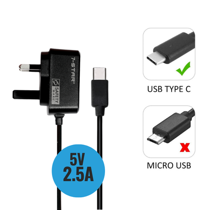 5V 2.5A Type-C USB-C Power Adapter Charger | Black | 7S-AD5V/2.5ATCB(S)